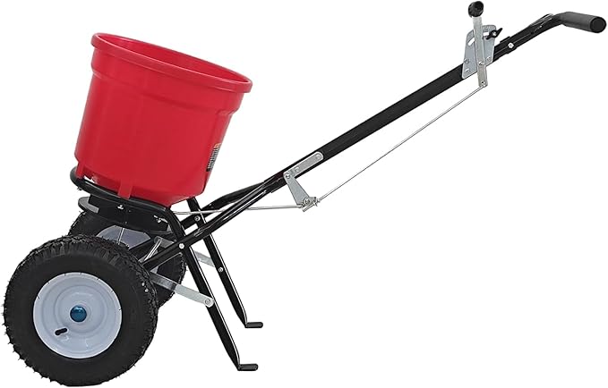 50lb Broadcast Spreader, Capacity Lawn Spreader & Fertilizer Spreader, Rustproof Poly Hopper, Adjustable Drop Rate, All-Terrain Pneumatic Tires, Epoxy-Coated Frame for Lawn Care, Red