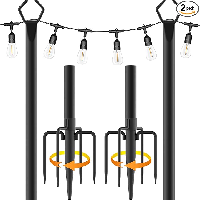 Aulimhti 10Ft Metal Poles with Fork for Outdoor String Lights,2 Pack Light Stand for Outside Garden,Patio,Wedding,Backyard,Deck,Party