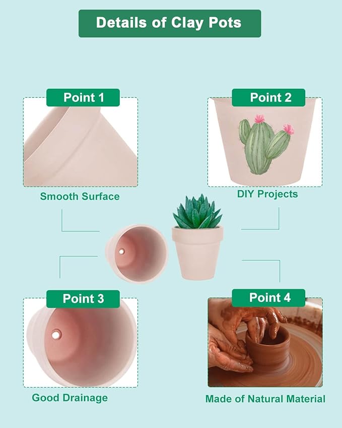 vensovo 48 Pcs 2" Tiny Terracotta & Terra Cotta Pots with Drainage - Pink Small Mini Clay Ceramic Pottery Planter Ideal for Indoor/Outdoor Plants, Crafts, Wedding Favors