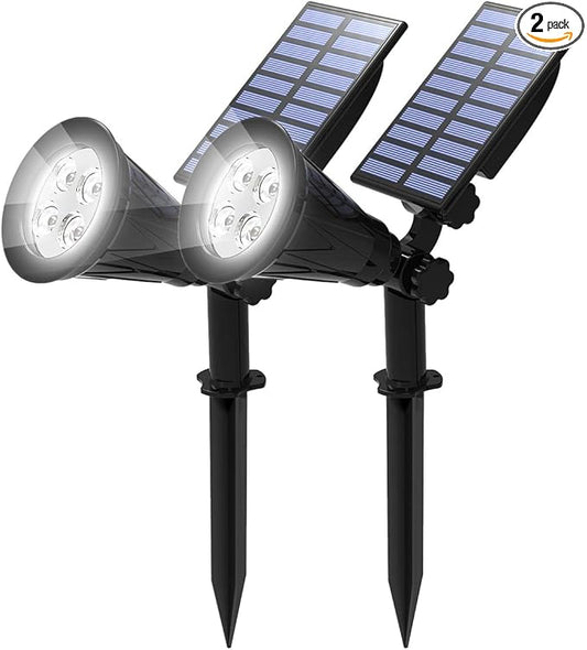 T-SUN Solar Spotlights, Waterproof Outdoor Solar Landscape Spot Lights Auto ON/Off Adjustable Solar Garden Lights LED Wall Lights for Patio, Driveway, Yard, Pool Area (White-2Pack)