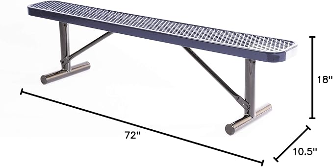 Heavy-Duty Portable Outdoor Bench Thermoplastic Coated, Expanded Metal, Commercial-Grade Seating, Made in America (Portable Without Back, 6 Ft, Dark Blue)