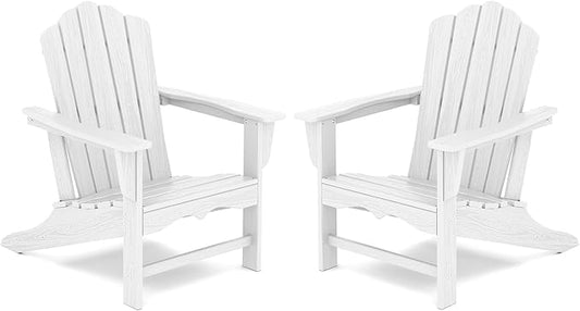 KINGYES HDPE Adirondack Chair Set of 2, Classic All-Weather Outdoor Patio Adirondack Chair, White