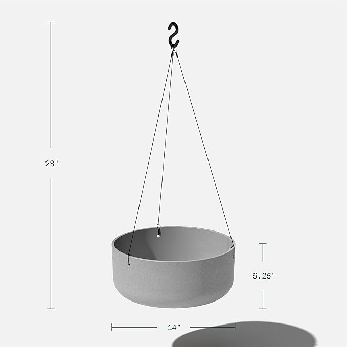 Veradek Mason Series Hanging Kona Planter - Round Planter for Outdoor Balcony/Patio | Made from Plastic-Stone Composite with Hanging Attachment | Modern Décor for, Flowers, Succulents, Small Plants