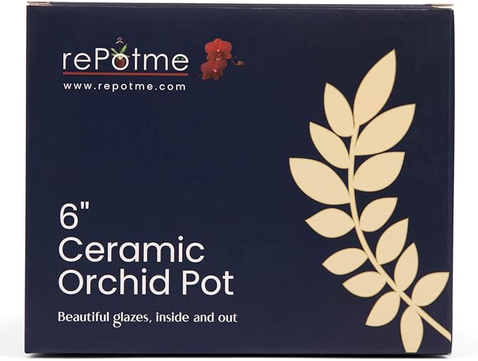 rePotme Orchid Pot - 6 inch Ceramic Pot with Holes, Pinwheel Fluted (White Diamond) - Includes Free 6 inch Slotted Liner