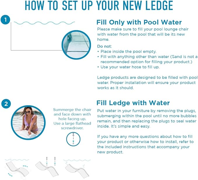 Ledge Lounger - Signature Chaise Deep - Inside Pool & Sun Shelf Lounge Chair - Designed for Deep Shelves 10”-15” - Compatible with All Pool Types - Poolside & Sun Deck Tanning - Set of 2 - Sandstone