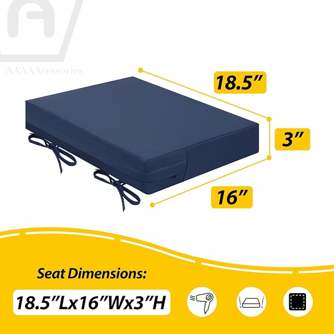 AAAAAcessories Outdoor Seat Cushions for Chairs, Waterproof, Fade-Resistant Patio Furniture Replacement Cushions, 18.5" x 16" x 3", Set of 2, Navy Blue