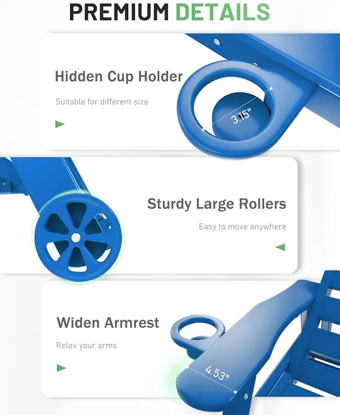 Lounge Chair Outdoor Set of 4 with Wheels, Adjustable 6-Position Chaise Lounge Outdoor, Patio Lounge Chair for Poolside Backyard, Navy Blue