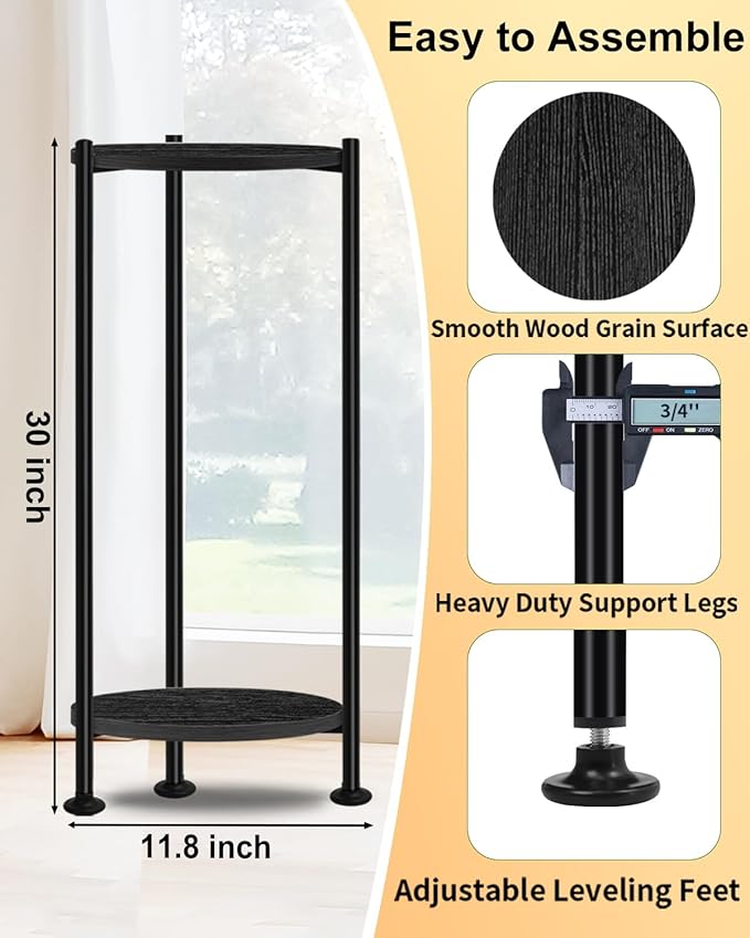 Plant Stand Indoor, 2 Tier Plant Stands for Indoor Plants, 30" Tall Flower Stand with Round Wooden Board Modern Plant Shelf for Living Room, Balcony, Deck