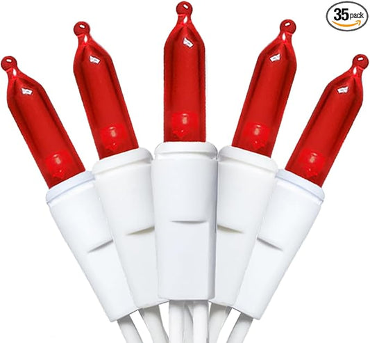 Red LED Christmas Lights - 35 Count Red Christmas String Lights for Small Tree, Crafts, Bedroom, Wedding, Indoor and Outdoor Valentines Day Decorations, 11 Feet White Wire, UL Certified, Connectable