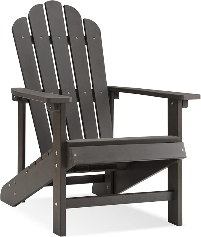Psilvam Classic Adirondack Chair, Standard-Sized Poly Lumber Fire Pit Chair, 350Lbs Support Weather Resistant Patio Chairs for Garden, Party, Beach(Grey)