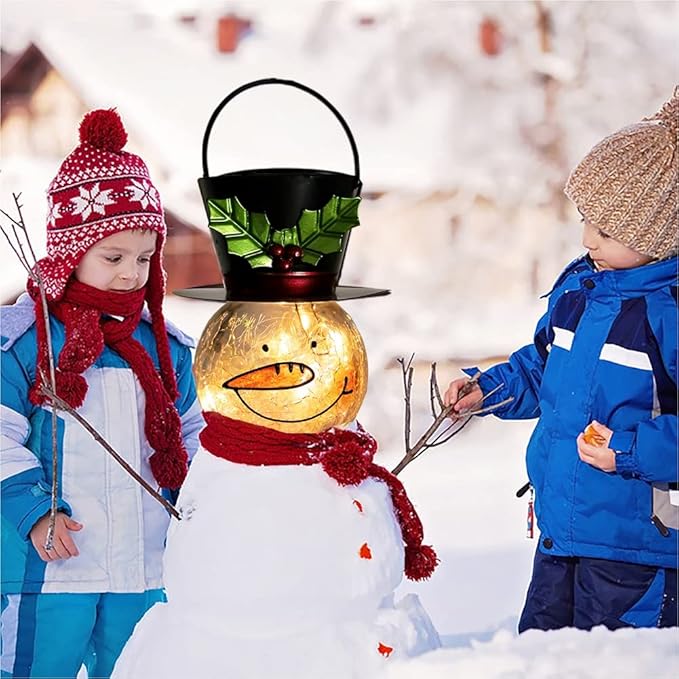 Starsoul Snowman Solar Lanterns, Christmas Outdoor Hanging Lantern Waterproof Decorative Snowman Lamps Decor for Garden, Patio, Yard, Porch, Xmas Holiday Party Decor (Large Leaves)