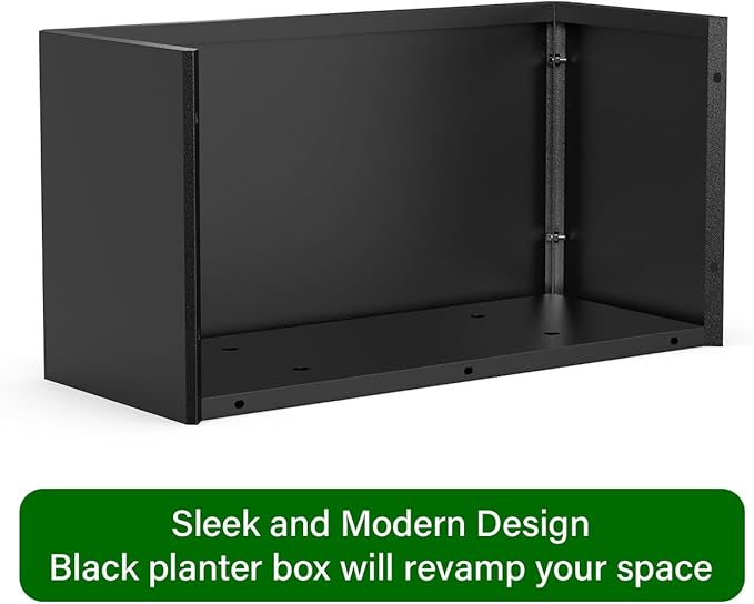 Metal Planter Box - Heavy Duty Rectangular Trough, All-Weather Rust-Resistant Design with 6 Drainage Holes | Large 36x15x15 Inch for Patio, Porch & Garden | Black
