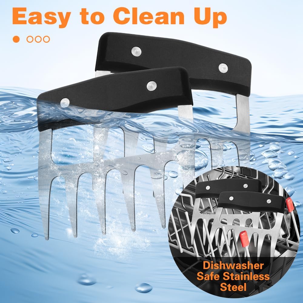 2 PCS Meat Shredder Claws, Stainless Steel Meat Claws, Metal Pulled Pork with Handle Turkey Pork Chicken Shredder Tool Accessories for Men Cooking Grilling BBQ Serving