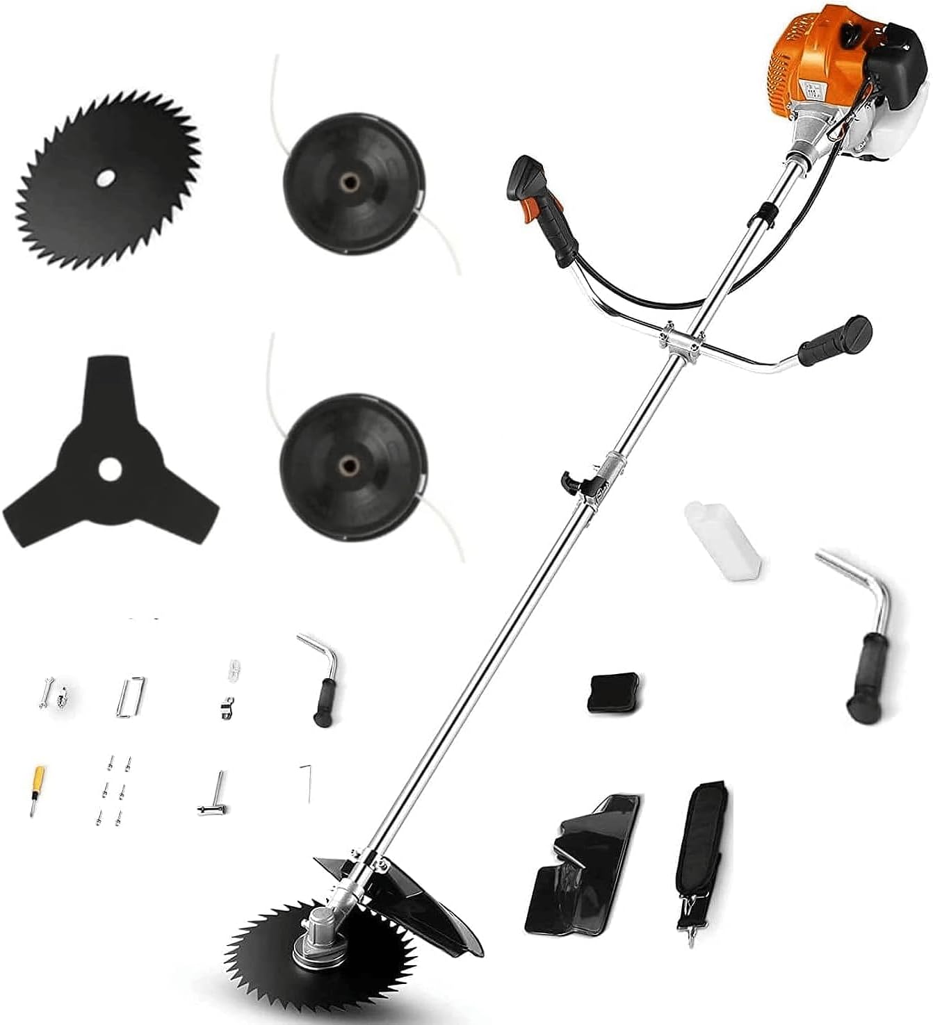 4-in-1 58CC Weed Wacker, Weed Eater Gas Powered Cordless, String Trimmers 2-Cycle Gas Brush Cutter Weed Wacker Straight Shaft Gas Grass Trimmer for Lawn and Garden Care Trimming (Orange)