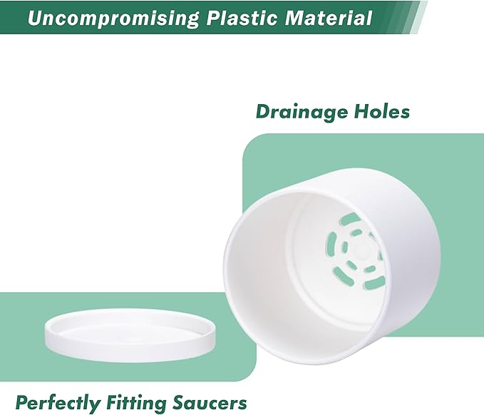 D'vine Dev 18 Pack 2.5 Inch Mini Plastic Plant Pots, Small Garden Planters for Plant with Drainage Holes and Saucers, White Color, 74-Z-B-5