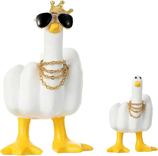 Accddio Middle Finger Duck Decor, Funny Middle Finger Resin Garden Statue, Duck You Cool Fun Gag Gift for Home Office Desk (White)