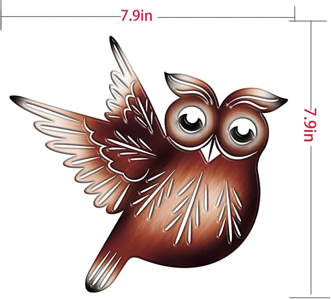 EiGreen Metal Owl Wall Art Decor, Metal Colorful Birds 3D Outdoor Wall decoration,Hanging Ornaments Hand-made cute owl Wall Art Fence Decorations for Living Room Patio Balcony (owl)