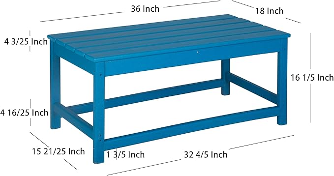 WO Home Furniture Adirondack Chairs Table Set of 3 PCS Outdoor Folding Chairs Coffee Table Weather/UV Resistant for Lawn, Garden, Bon Fire, Balcony (Pacific Blue)