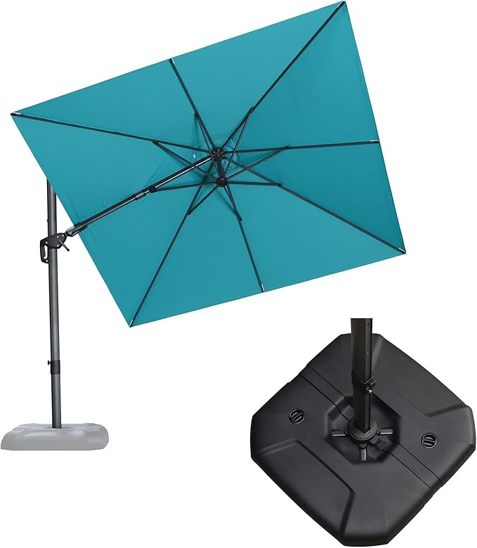PURPLE LEAF 8.8' X 8.8' Right-left Tilt Patio Umbrella with Base Outdoor Cantilever Swivel Square Umbrella with Tilt Aluminum Offset Umbrella with 360-degree Rotation for Garden Deck Pool Patio Turquoise Blue