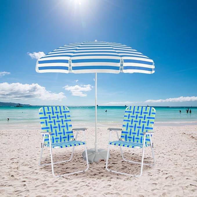 VINGLI Patio Lawn Webbed Folding Chairs Outdoor Beach Portable Camping Chair for Yard, Garden (4, Blue, Oversized)