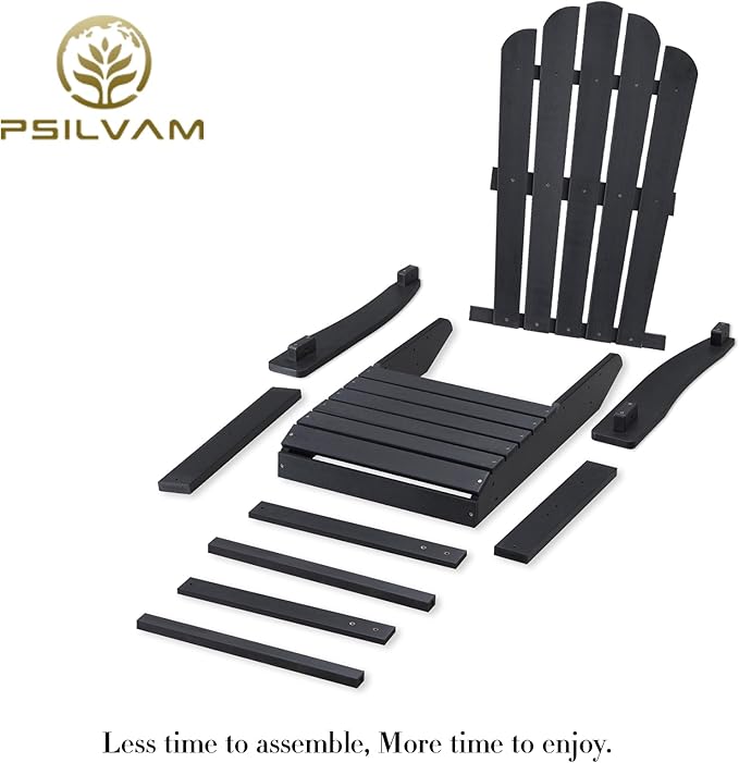 Psilvam Classic Adirondack Chair, Standard-Sized Poly Lumber Fire Pit Chair, 350Lbs Support Weather Resistant Patio Chairs for Garden, Party, Beach(Black)