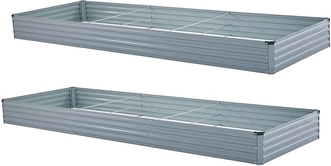 12x4x1ft(2 Pack) Galvanized Raised Garden Bed,Outdoor Planter Box Metal Patio Kit Planting Bed for Vegetables Flowers Herb,Grey