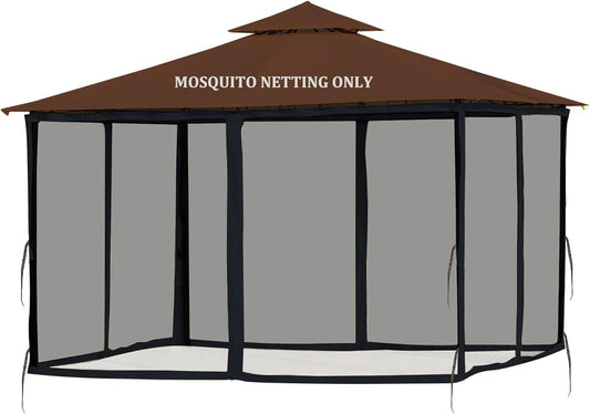 Gazebo Mosquito Netting Replacement 10' x 10' x 7'1'', Universal 4-Panel Screen Sidewall with Zipper, Black (Mosquito Net Only)