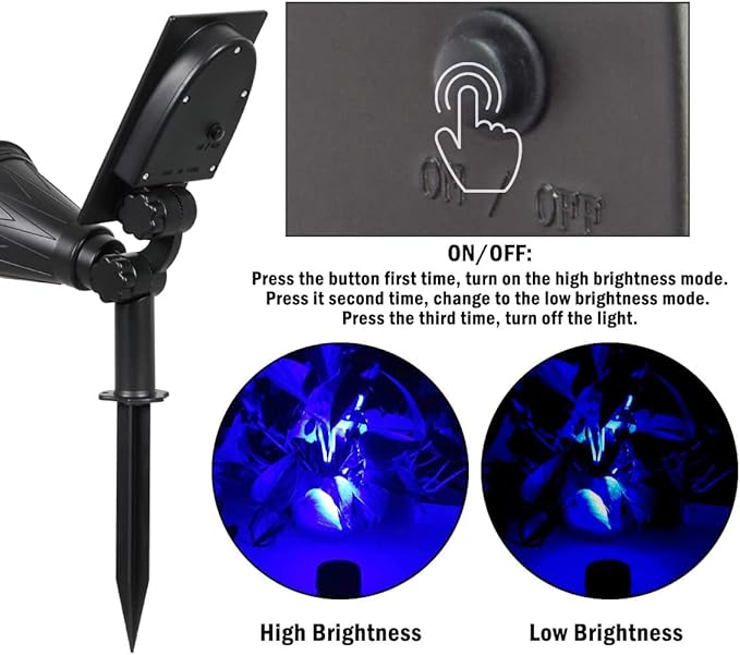 T-SUNUS Solar Landscape Spotlights IP65 Waterproof Blue Lights Outside Auto On/Off Yard Lighting 2 Modes for Halloween Christmas Outdoor Tree Driveway Garden Flag Pond Pool Statue Backyard 4-Pack