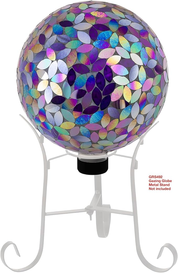 Alpine Corporation 10" Diameter Indoor/Outdoor Glass Mosaic Gazing Globe Yard Decoration, Purple Pearlized Petals Design