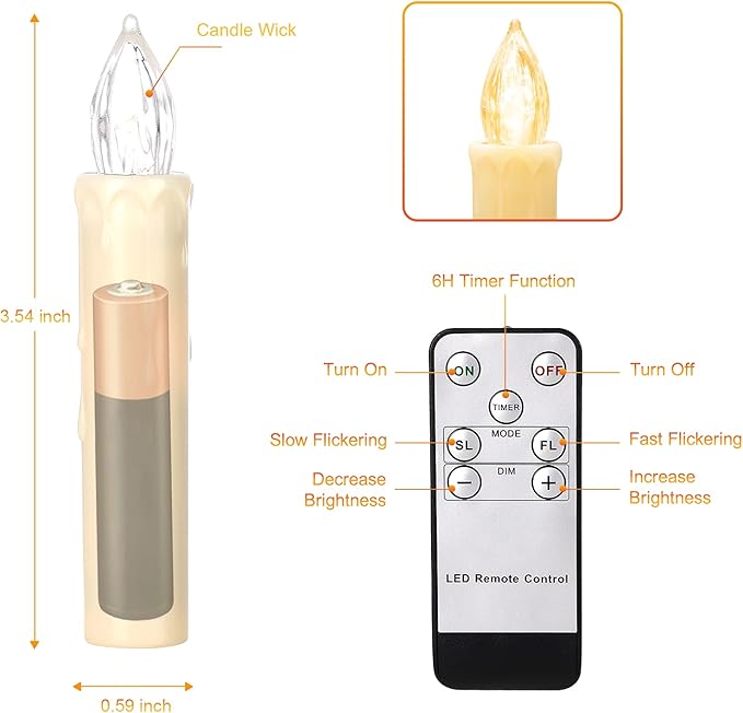 Flickering Flameless Window Candle LED Christmas Tree Candle Lights Warm White Battery Operated Electric Taper Candles with Remote Perfect for Home Garden Wedding Parties Decor (12 PCS,Ivory)