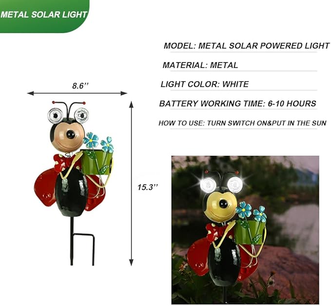 Solar Lady Bugs Lights Swaying Metal Garden Decor Waterproof Solar Lights Decorative Outdoor Stake Lights for Outside Patio Balcony Pathway Lawn Yard Gift