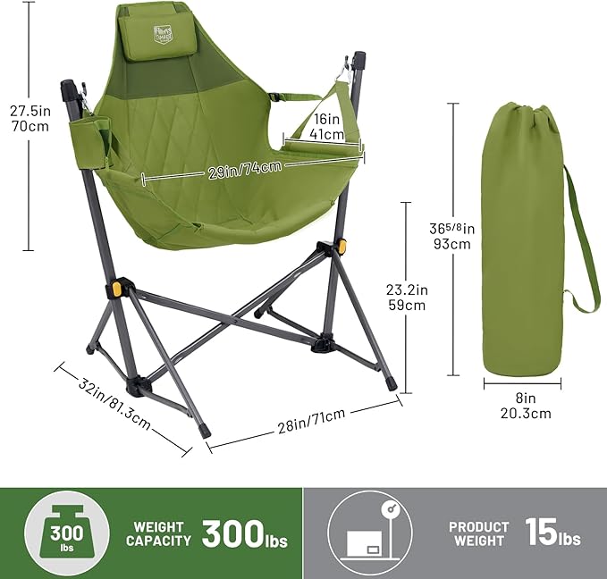 TIMBER RIDGE Hammock Camping Chair with Adjustable Backrest, Heavy Duty Folding Hammock Chair Supports 300lbs, Portable Hammock Chair for Camping, Travelling and Patio, Green 2 Pack