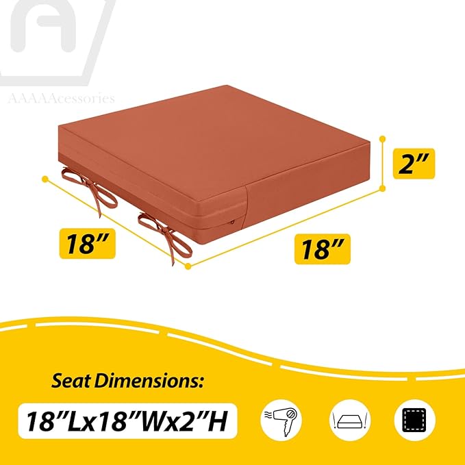 AAAAAcessories Outdoor Seat Cushions for Chairs, Waterproof, Fade-Resistant Patio Furniture Replacement Cushions, 18" x 18" x 2", Set of 2, Rust