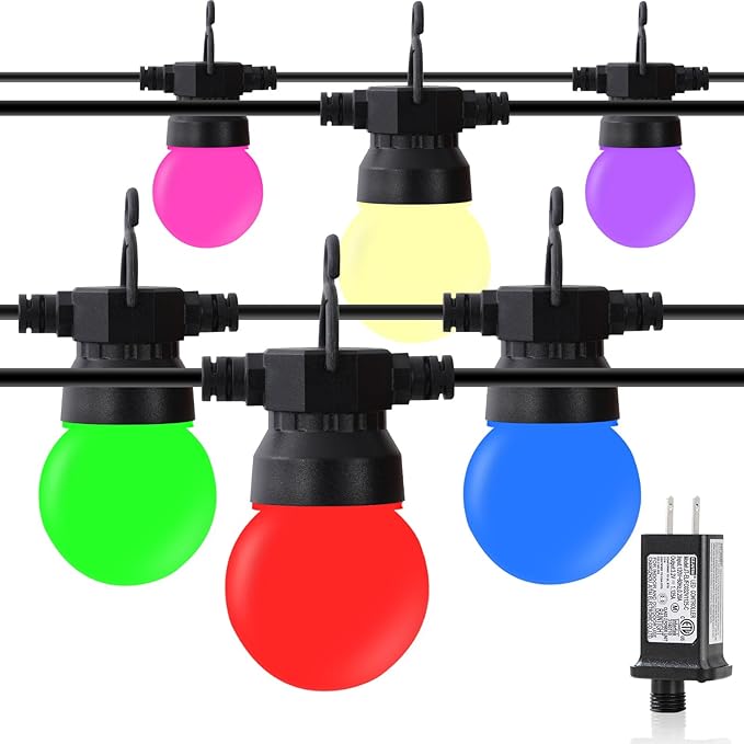 Outdoor String Lights 12 feet G50 Anti-Fall Waterproof Retro lampshade IP65 Waterproof 6 Color Lights Suitable for Garden Parties More Dazzling