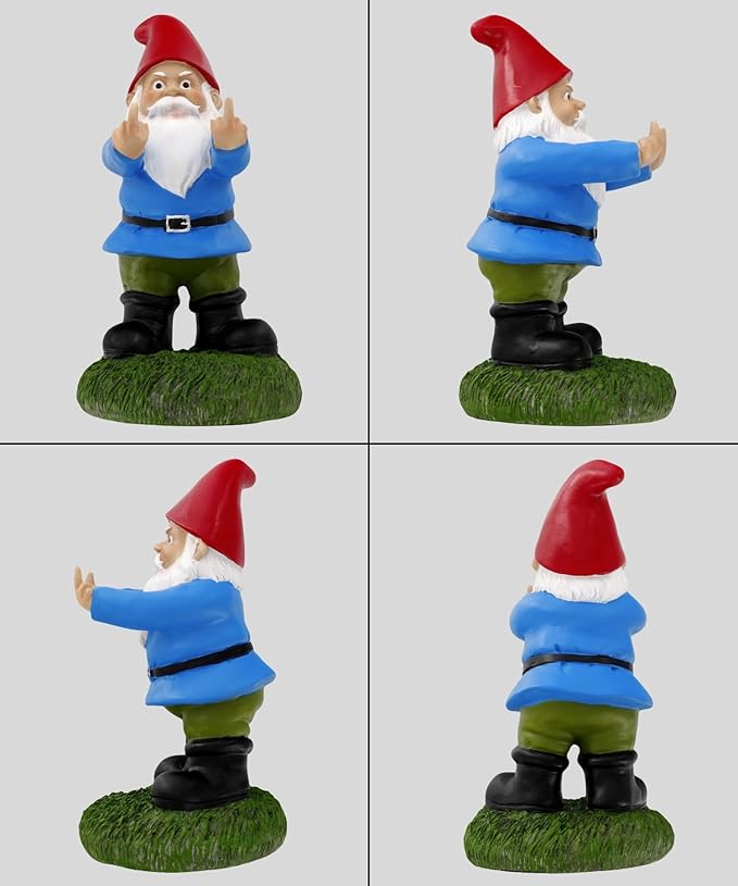 Gnometastic Middle Finger Gnome, 8.45in Tall - The Original Double Bird Garden Gnome Statue - Outdoor Funny Gnome Decoration and Lawn Ornament