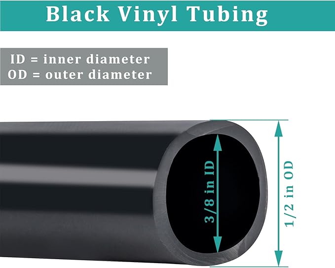 3/8" id - 100ft Black Vinyl Tubing Flexible PVC Tube Hybrid Hose Transfer Water Fuel Gas for Pond Fountain Garden Waterfall, Durable and Safe, with 2 Hose Clamps