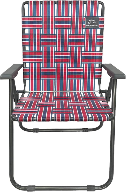 Retro Webbed Camping Chair - Lightweight, Foldable, Durable Steel Frame, 300lb Capacity, Vintage Red/Blue Stripes by Caddis Sports
