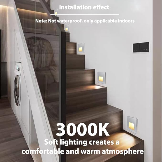 4Pcs 1.5W LED Step Light, Warm White 3000K Recessed Wall Spotlight for Staircase, Kitchen, Bedroom, Living Room, Cabinet, 110V Silver