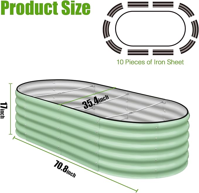 SnugNiture Galvanized Raised Garden Bed, 6x3x1.5ft Oval Metal Planter Box for Planting Outdoor Plants Vegetables