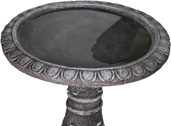 SunJet 24.4” H x 20” Dia Outdoor Birdbath with Intricate Floral Carvings Pedestal - Fibre Reinforced Concrete Birdbaths, Vintage Design for Garden Decor & Bird Attraction