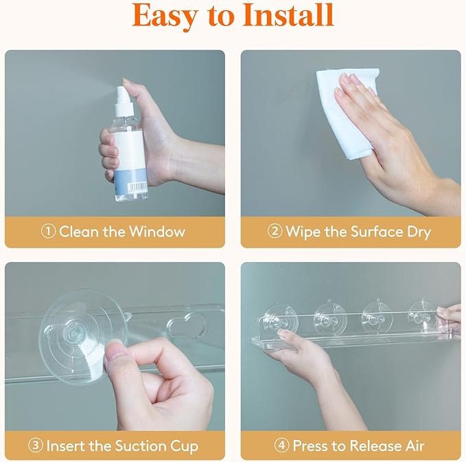 Lifewit Window Plant Floating Shelves 15 inch, 3 Pack Acrylic Suction Cup Shelf, Window Sill Extender for Indoor Succulent Plants, Micro Greens, Seed Starter Pots, Herb Planters