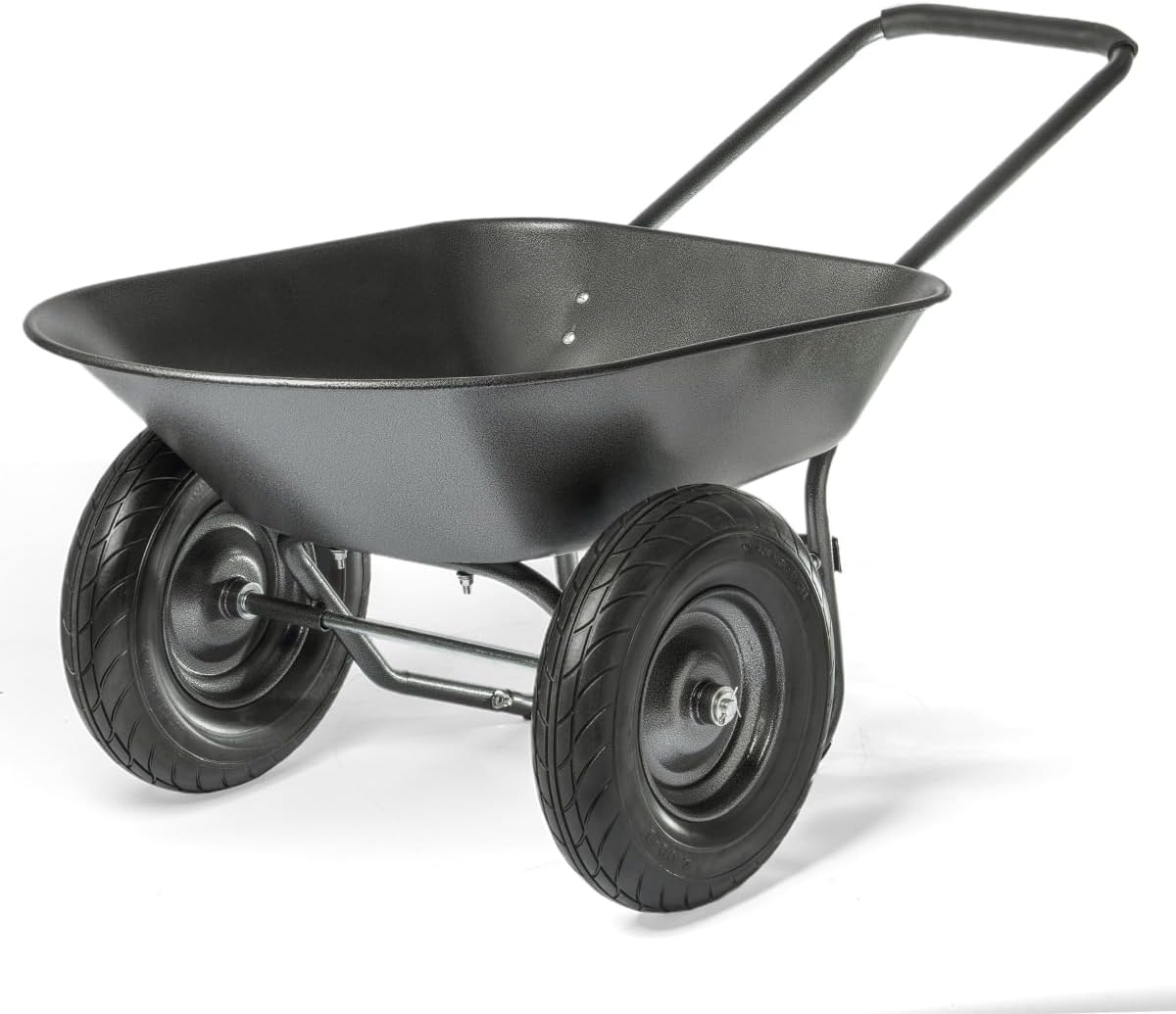 XtremepowerUS Dual-Wheel Utility Wheelbarrow Garden Cart Built-in Stand Flat-Free 16" Tires 5 cu/ft. 330 LBS Capacity Metal Tray for Lawn, Gardening