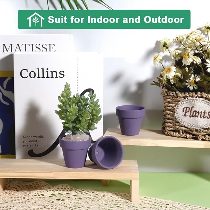 vensovo 48 Pcs 2" Tiny Terracotta & Terra Cotta Pots with Drainage - Purple Small Mini Clay Ceramic Pottery Planter Ideal for Indoor/Outdoor Plants, Crafts, Wedding Favors