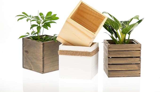 Wooden Planter Box, Rustic Barn Wood with Plastic Liner l Garden Decor l Restaurant and Wedding Decorations l Wedding Bouquets, Table Centerpiece (5x5 Set of 4, Natural)