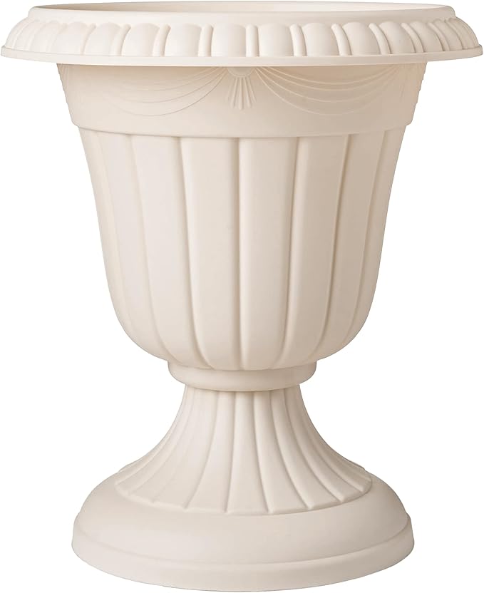 PL00BG Classic Traditional Plastic Urn Planter Indoor/Outdoor, 16" x 18", Beige