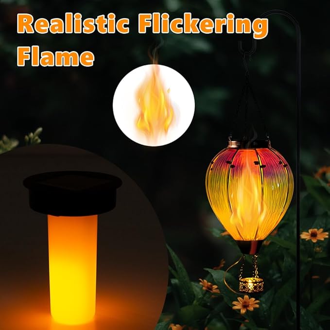 DREAMSOUL Large Hot Air Balloon Solar Lantern with Candle Holder, Hanging Solar Hot Air Balloon Lantern with Flame for Garden Yard Tree Decor