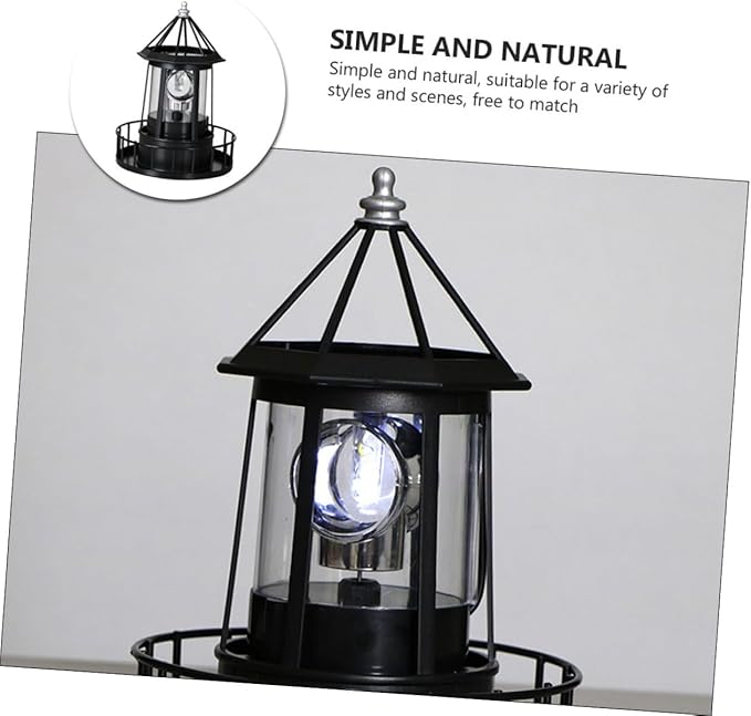 DOITOOL LED Solar Powered Rotating Lighthouse Outdoor Courtyard Solar Hanging Lamp Lawn Lantern for Patio Fence Garden Yard Decorations