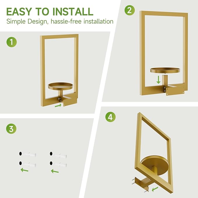 Picture Frame Wall Plant Holder, Metal Window Plant Shelves Plant Holder for Indoor Plants, Hanging Wall Planters Wall-Mounted Plant for Home, Office, and Garden (Gold, 3PCS)