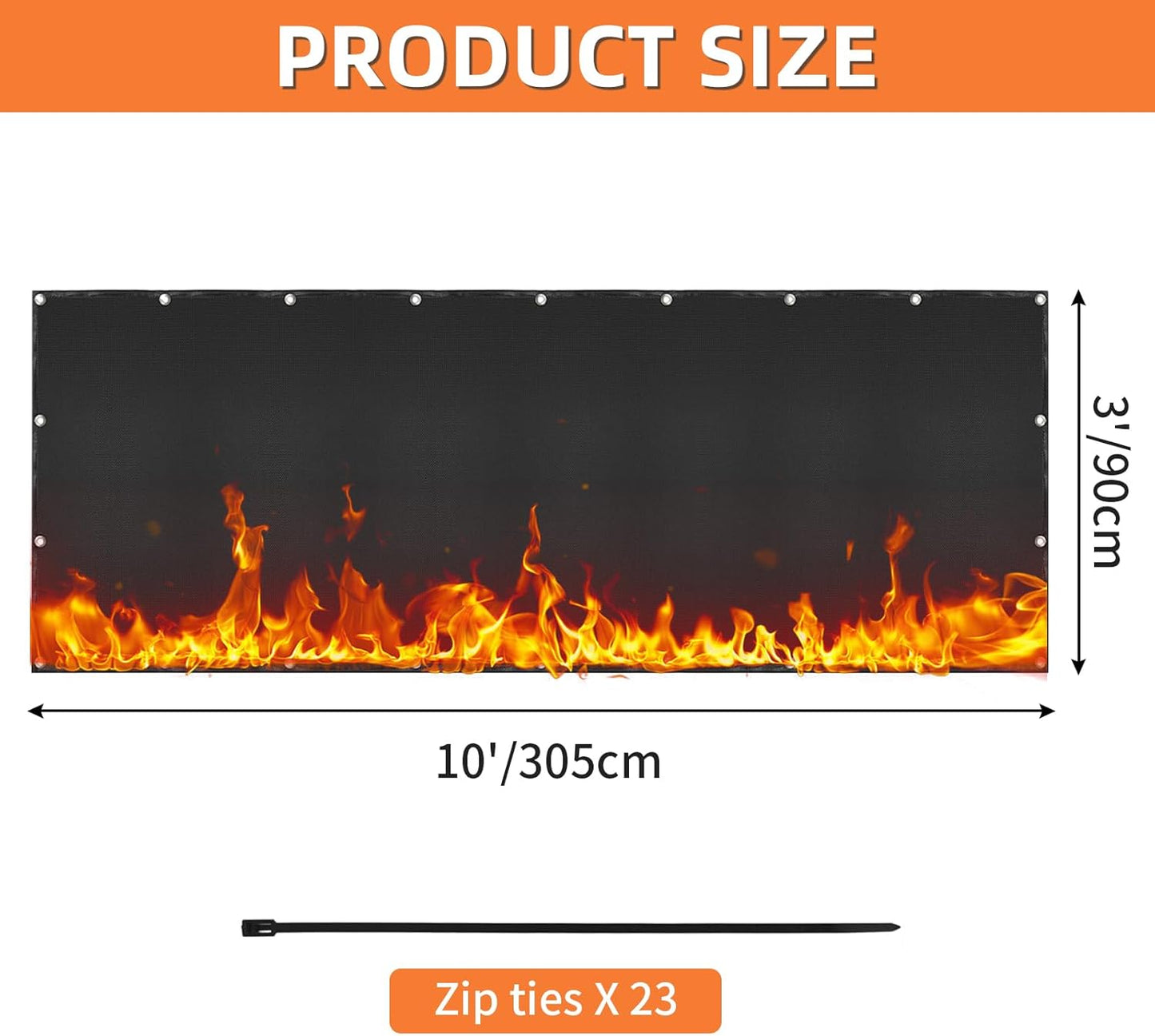 Grill Heat Shield and Deck Protector Mat, Fireproof BBQ Backing Screen for Fence and Railing Heavy Duty Black 3'x10'