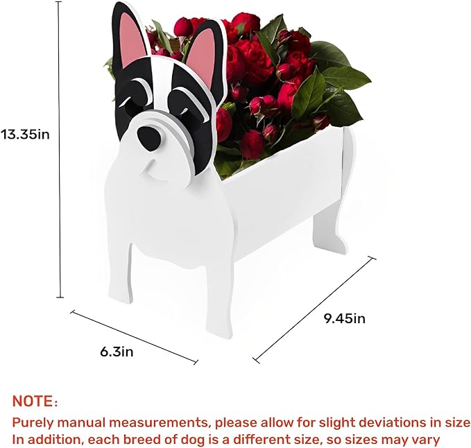 White French Bulldog Dog Planter Plant Pots,Cute Garden Dog Flower Planter,Dog Planters Birthday Gifts for Women,Office,Indoor/Outdoor Decor（9.45 * 6.3 * 13.35in）